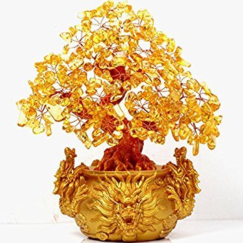 Product Cover VOVOV Feng Shui Citrine/Yellow Crytal Money Tree Chinese Dragon Pots