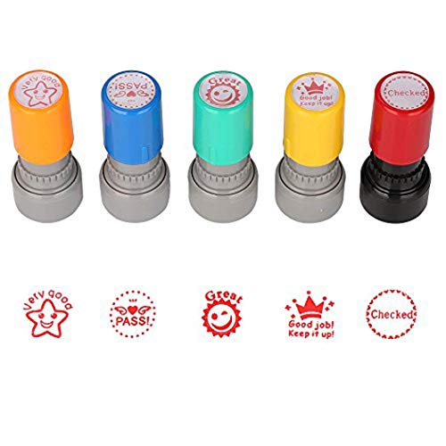 Product Cover TEKEFT Pack of 5 Sorted Teachers Self-inking Rubber Stamps Teacher Review Photosensitive Stamps for Education