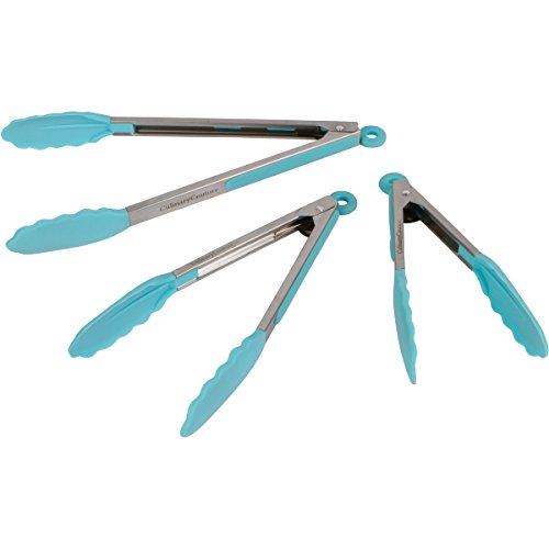 Product Cover Aqua Sky Silicone Cooking Tongs - Set Of 3 Kitchen Locking Tongs-7,9,12