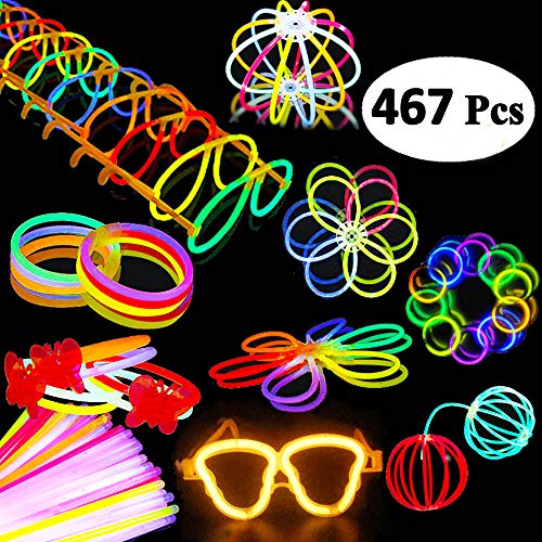 Product Cover BUDI 200 Glow Sticks 467Pcs Glow Party Favors for Kids/Adults: 200 Glowsticks Party Packs 7 colors+ Connectors for Glow Necklace, Flower Balls, Luminous Glasses and Triple/Butterfly Bracelets