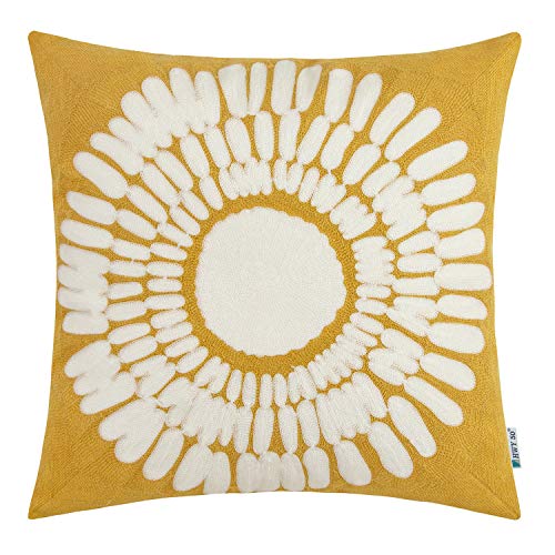 Product Cover HWY 50 Yellow Embroidered Decorative Throw Pillow Covers Cushion Cases for Couch Sofa Living Room Farmhouse Floral 18 x 18 inch 1 Piece Big Sunflower
