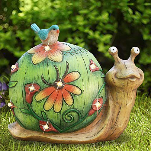 Product Cover Garden Statue Snail Figurine - Solar Powered Outdoor Lights for Patio Lawn Yard Decorations, 10 x 8.5 Inch, Housewarming Gift