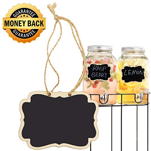 Product Cover Alyan & Jammsy Mini Hanging Chalkboard Signs Wooden Reusable Smooth Surface Small Chalk Boards Double-Sided Little Labels for Food Pantry Beverage Baskets (Black, Pack of 12pcs)