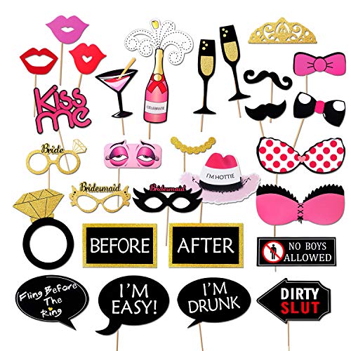 Product Cover Konsait Girls Night Out Games Decoration Dress Up Accessories for Wedding (30 Count) Bachelorette Party Photo Booth Props Kit, KS-TG018,