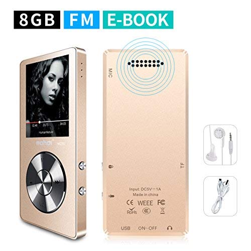 Product Cover Mymahdi 8gb Portable Mp3 Player(Expandable Up to 128gb), Music Player/One-Key Voice Recorder/Fm Radio 70 Hours Playback with External Speaker Hd Headphone, Gold