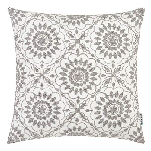 Product Cover HWY 50 Grey Embroidered Decorative Throw Pillow Covers Cushion Cases for Couch Sofa Gray Farmhouse Accent 18 x 18 inch Little Sunflower Floral 1 Piece