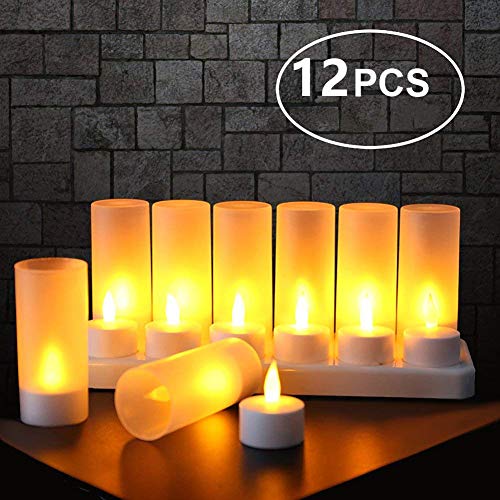 Product Cover EXPOWER Flameless Candles - 12 Rechargeable LED Flickering Tea Lights + 12 Frosted Cups - Comes With Charging Base, No Battery Needed