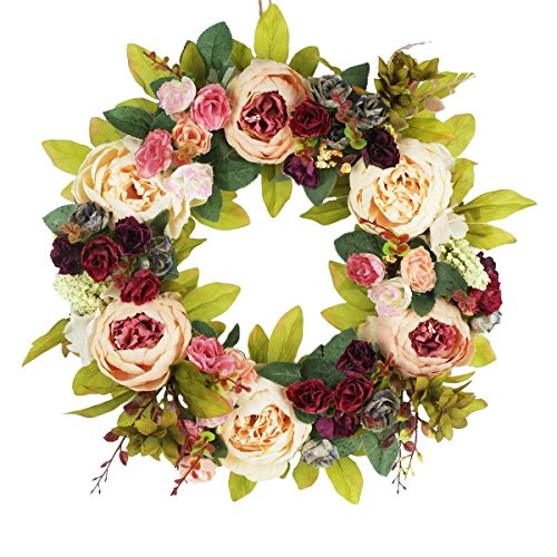 Product Cover Delicaft Large peonies Hydrangea wreath Door Wreath - Handcrafted Wreath for home wall decor