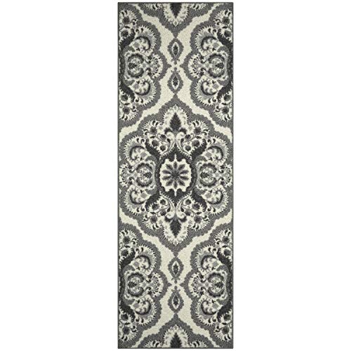 Product Cover Maples Rugs Vivian Medallion Runner Rug Non Slip Hallway Entry Carpet [Made in USA], 2 x 6, Grey