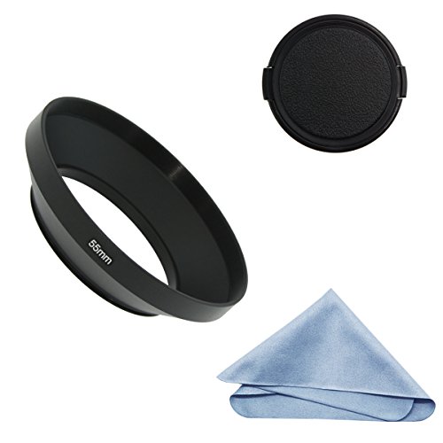 Product Cover SIOTI Camera Wide Angle Metal Lens Hood with Cleaning Cloth and Lens Cap Compatible with Leica/Fuji/Nikon/Canon/Samsung Standard Thread Lens(55mm)