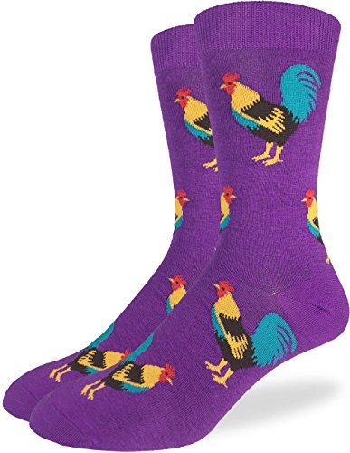 Product Cover Good Luck Sock Men's Purple Roosters Crew Socks - Purple, Adult Shoe Size 7-12
