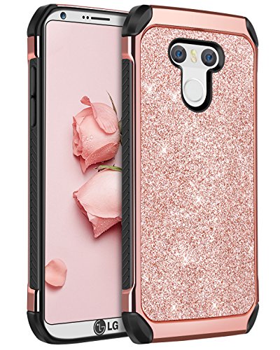 Product Cover LG G6 Case,LG G6 Phone Case,BENTOBEN Luxury Glitter Sparkly Bling Slim 2 in 1 Hybrid Hard PC Cover Flexible TPU Laminated Shiny Faux Leather Chrome Shockproof Protective Case for LG G6(2017),Rose Gold
