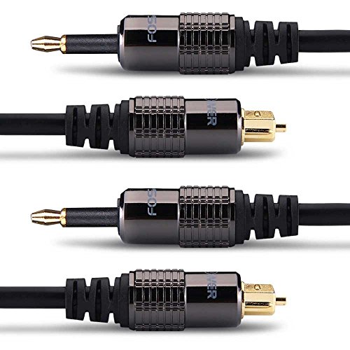 Product Cover FosPower (3 Feet, 2 Pack) 24K Gold Plated Toslink to Mini Toslink Digital Optical S/PDIF Audio Cable with Metal Connectors & Strain-Relief PVC Jacket