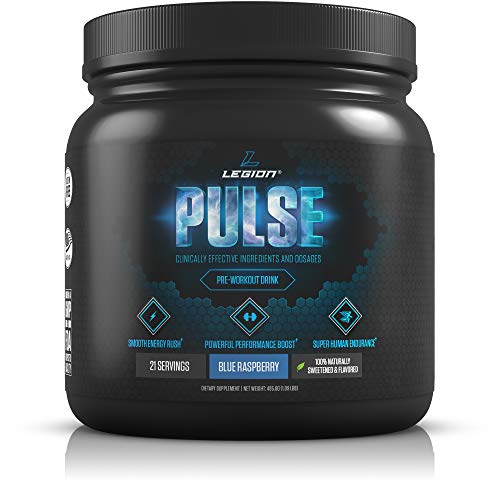 Product Cover Legion Pulse Pre Workout Supplement - All Natural Nitric Oxide Preworkout Drink to Boost Energy & Endurance. Creatine Free, Naturally Sweetened & Flavored, Safe & Healthy. Blue Raspberry, 21 Servings.