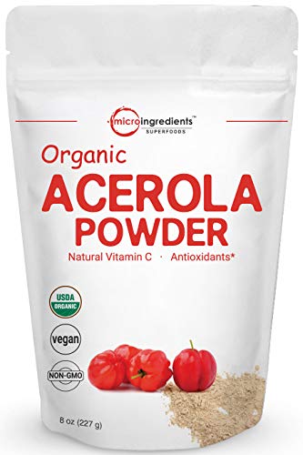 Product Cover Pure Acerola Cherry Powder Organic, Natural and Organic Vitamin C Powder, 8 Ounce, Best Superfoods for Beverage, Smoothie and Drinks, No GMOs and Vegan Friendly