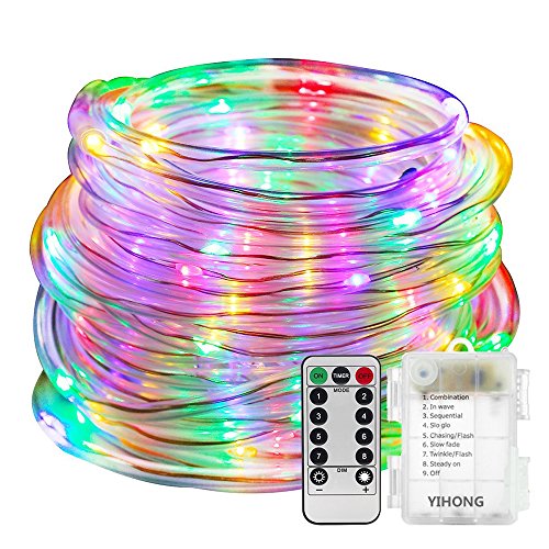Product Cover YIHONG Fairy Lights LED Rope Lights Battery Operated - 33ft 8 Mode String Lights Waterproof - Firefly Lights with Remote Timer for Christmas Garden Party Indoor Decor-Multicolor