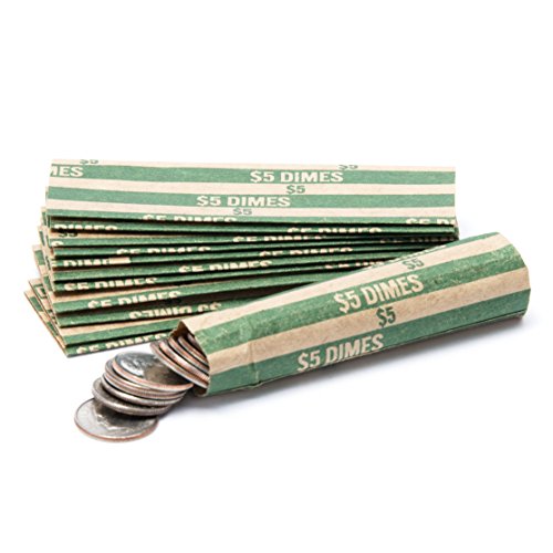 Product Cover Dime Coin Wrappers, 100 Flat Striped Coin Wrappers / Coin Rolls for Dimes