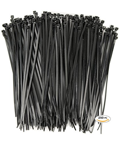 Product Cover 250 Premium Heavy Duty 8 Inch Zip Ties | Black Nylon Cable Ties | XGS Wire Ties by APTronix (8 Inch, Black)
