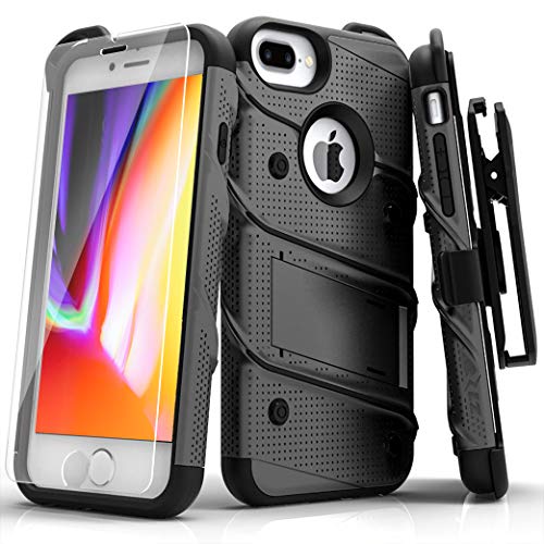 Product Cover ZIZO Bolt Series iPhone 8 Plus Case/iPhone 7 Plus Case Military Grade Includes Glass Screen Protector, Belt Holster Clip Lanyard (Gunmetal Gray)