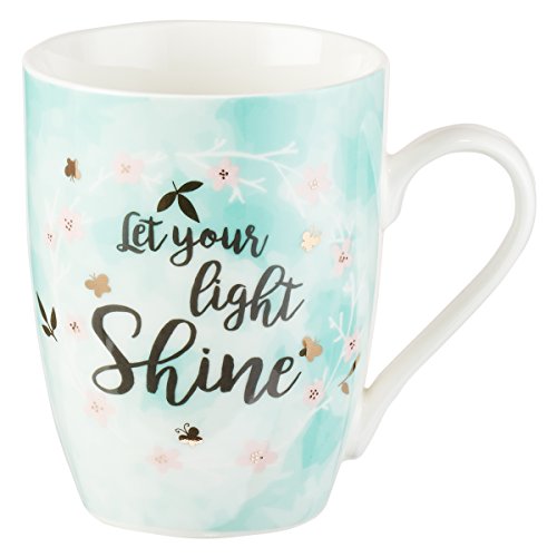 Product Cover Cute Inspirational Coffee/Tea Mug for Women | Let Your Light Shine Motivational Mug | Pastel Mint Ceramic Coffee Cup 11oz