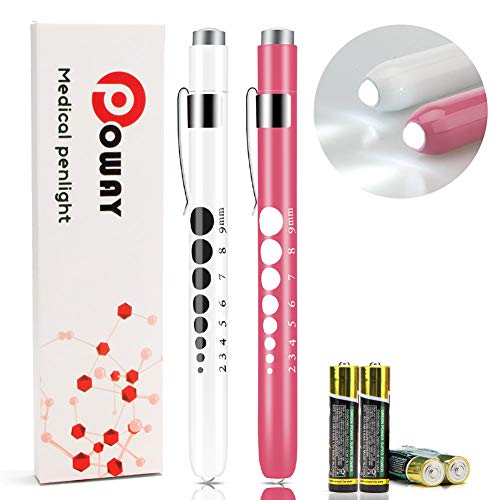 Product Cover Opoway Pen Light with Pupil Gauge LED Penlight Medical for Doctor Nurse Diagnostic Batteries Free 2ct. Pink and White