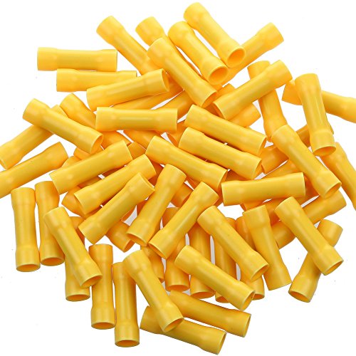 Product Cover AIRIC 100PCS Butt Splice Connectors Yellow 12-10 Gauge Vinyl Fully Insulated PVC Wire Cable Crimp Terminal Connectors