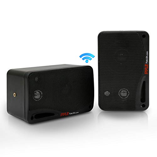 Product Cover Outdoor Waterproof Wireless Bluetooth Speaker - 3.5 Inch Pair 3-Way Active Passive Weatherproof Wall, Ceiling Mount Dual Speakers System w/Heavy Duty Grill, Patio, Indoor Use - Pyle PDWR42BBT (Black)
