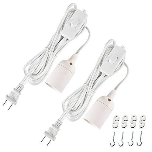 Product Cover Simple Deluxe 2-Pack 15 Feet Extension Hanging Lantern Pendant Light Lamp Cord Cable E26/E27 Socket (no Bulb Included) On/Off Switch, White