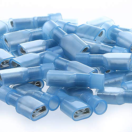 Product Cover AIRIC 100PCS Blue 16-14 Gauge Nylon Fully Insulated Female Quick Disconnects Spade Wire Crimp Terminal Connectors