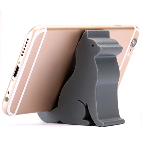 Product Cover Plinrise Super Cute Phone Holder, Mini Cat Shaped Silica Gel Cellphone Stand, Animal Phone Mount for All Cellphone Free Your Hands (Grey)