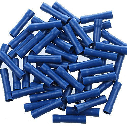 Product Cover AIRIC 100PCS Butt Splice Connectors Blue 16-14 Gauge Vinyl Fully Insulated PVC Wire Cable Crimp Terminal Connectors