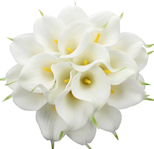 Product Cover Duovlo 20pcs Calla Lily Bridal Bouquet Lataex Real Touch Artificial Flower Home Party Decor (White)