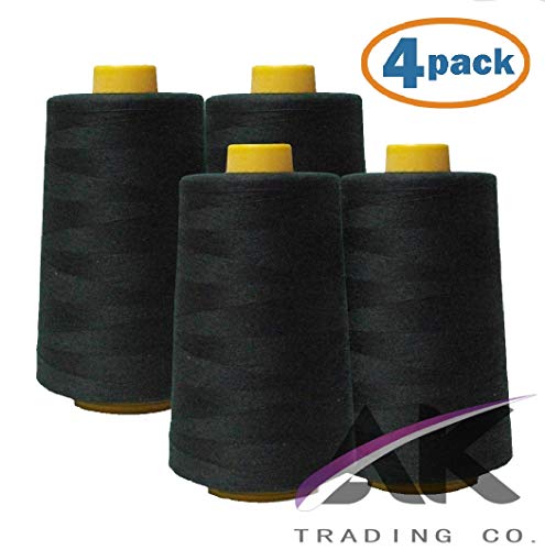 Product Cover IZO Home Goods 4-Pack of 6000 Yards (EACH) Black Serger Cone Thread All Purpose Sewing Thread Polyester Spools Overlock (Serger,Over lock, Merrow, Single Needle)