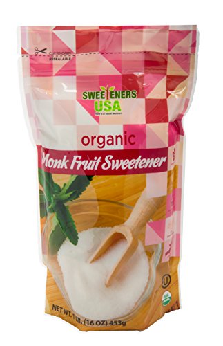 Product Cover Organic Monk Fruit Sweetener | 1 LB | All Natural | Sugar Substitute |1:1 ratio | Classic White- NON GMO | Kosher Certified | GLUTEN FREE