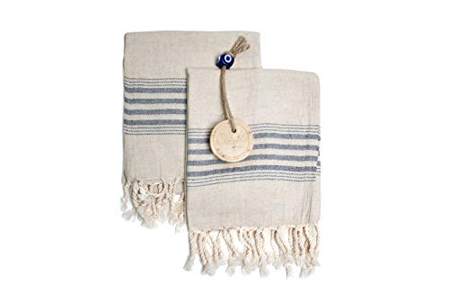 Product Cover Set of 2 Linen Premium Quality Tea Towel Natural in Color and Eco-friendly Dish Towel, Hand-loomed Dishclothes, Cream Kitchen Towel Set, Hand Towel Set (Black)