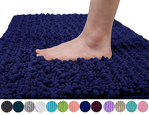 Product Cover Yimobra Original Luxury Chenille Bath Mat, Soft Shaggy and Comfortable, Large Size, Super Absorbent and Thick, Non-Slip, Machine Washable, Perfect for Bathroom (31.5 X 19.8 Inches, Navy Blue)