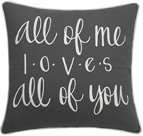 Product Cover ADecor Pillow Covers All of me Loves All of You Pillowcase Embroidered Pillow cover Decorative Pillow Standard Cushion Cover Gift Love Couple Wedding (18X18, Grey)