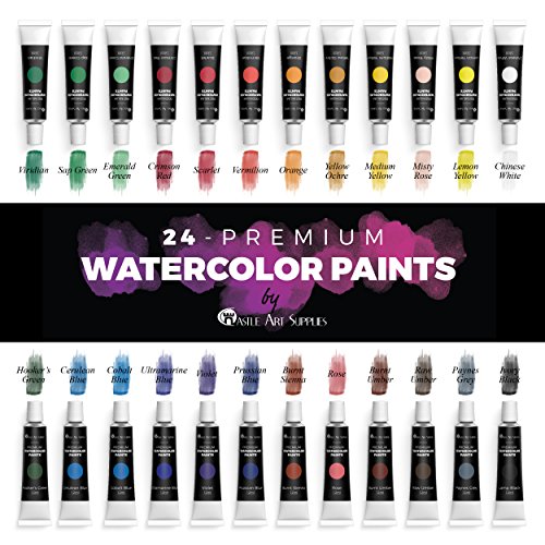 Product Cover Castle Art Supplies Watercolors Paint Set - 24 Vibrant Colors in Tubes - Quality Paint That is Easy & Convenient to Mix with Great Results. This Set Makes it Super Easy to Enjoy Watercolors