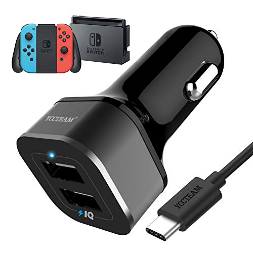 Product Cover Car Charger for Nintendo Switch - YCCTEAM 5V/4.8A High Speed Play and Charge Two-Port USB Adapter with 6.6ft USB Type C to A Charger Cable Cord