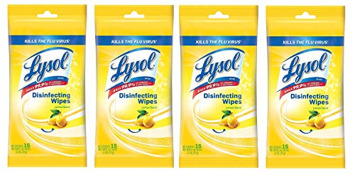 Product Cover Lysol Disinfecting Wipes Lemon Scent 15ct in Resealable Travel Pouch (4 pack)