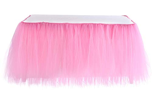 Product Cover Table Skirt | 1 Yard Tutu Tulle Table Skirting Cover for Wedding, Birthday, Baby Shower, Slumber Party, Girl Princess, Home Decoration, Party Supplies (Pink)