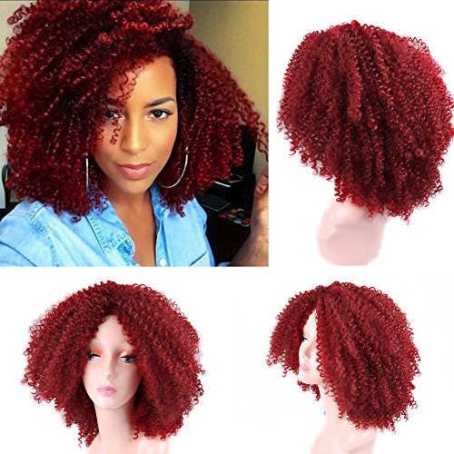 Product Cover Lady Miranda Red Kinky Curly Wig Middle Part Afro Curly Medium Length Heat Resistant Synthetic Hair Full Wigs For Women