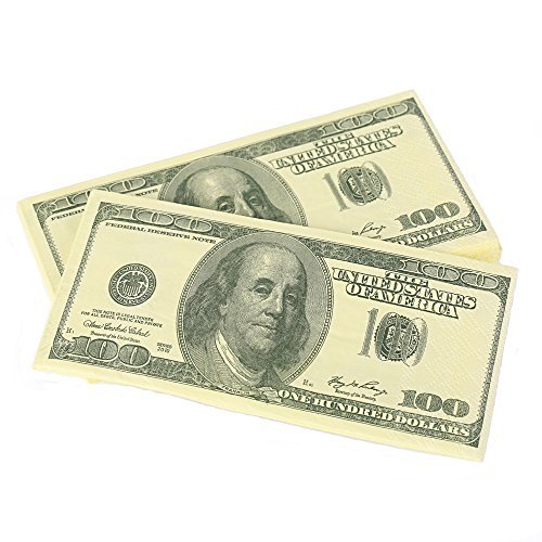 Product Cover Warmtree $100 Dollars Bill Funny Money Napkin,4 Packs(40 Napkins in Total)