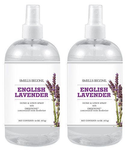 Product Cover SMELLS BEGONE Air Freshener Home and Linen Spray - Odor Eliminator Concentrated Deodorizer - Neutralizes Odors at The Source - Made with Natural Essential Oils - 16 Ounce (2 Pack, English Lavender)