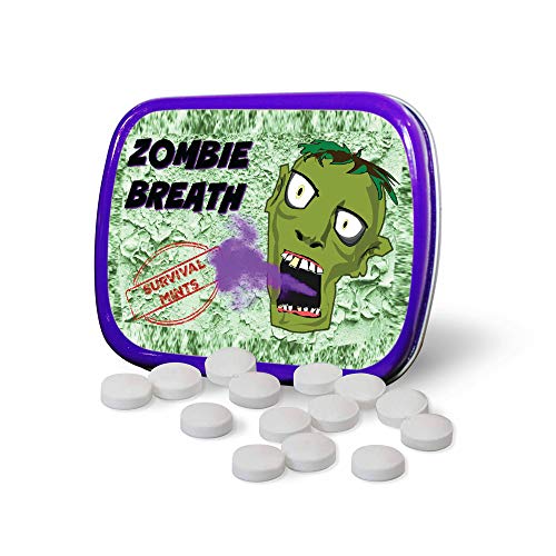 Product Cover Zombie Breath Survival Mints - Zombie survival design mint tin - Novelty candy for boys - Wintergreen breath mints, sugar-free