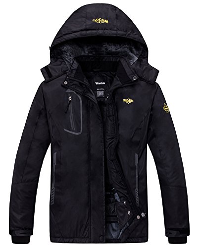 Product Cover Wantdo Womens Mountain Waterproof Fleece Ski Jacket Windproof Rain Jacket, Black, XX-Large