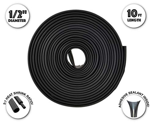 Product Cover Dual Wall Adhesive Marine Heat Shrink - 10 Ft Roll - 1/2 Inch Diameter - Black