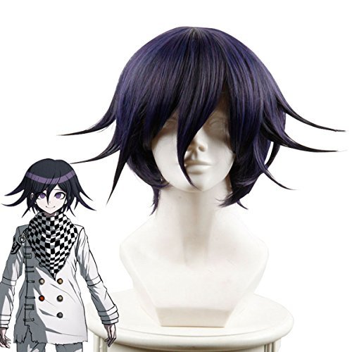 Product Cover Cfalaicos 14.9'' Short Black Purple Cosplay Wig with Free Wig Cap