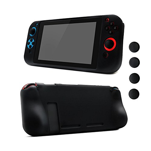 Product Cover Silicone Skin Comfort Grip Case Anti-Slip Full Body Protective Case Cover for Nintendo Switch Console & Joy-con [4 Thumb Stick Caps][Handles for Gaming], (Black) [video game]