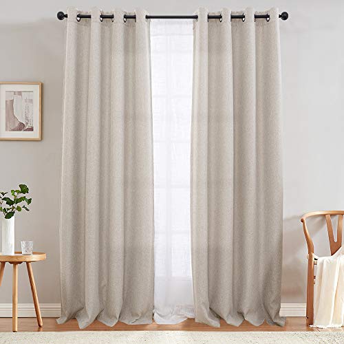 Product Cover jinchan Linen Textured 95 inch Long Room Darkening Greyish Beige Curtains for Bedroom Light Reducing & Thermal Insulating Curtain Panel One Panel
